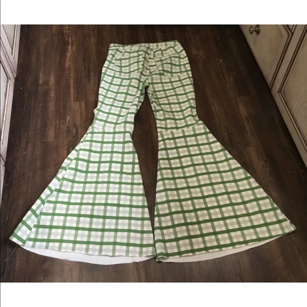 Free People Just Float On Flare Jean Extreme Gingham Mint Green Fray Hem - Picture 5 of 5